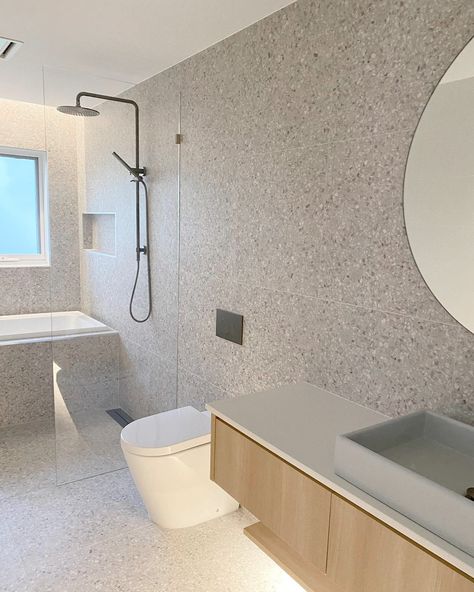 Terrazo Tiles Bathroom, Grey Terrazzo Bathroom, Terrazo Tile, Nood Co, Terrazzo Bathroom, Industrial Home Offices, Loft House Design, Concrete Basin, Loft House