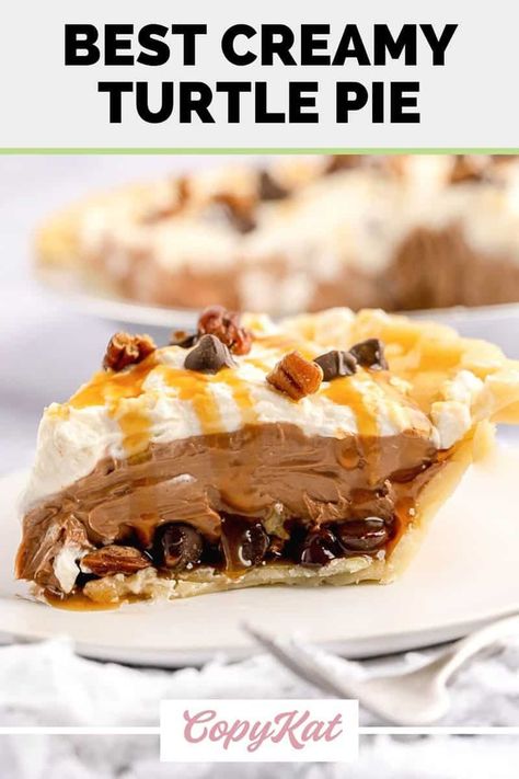 Lemon Pie Recipe Condensed Milk, Turtle Pie Recipe, Turtle Pie, Turtle Candy, Caramel Pecans, Chocolate Turtle, Caramel Pie, Pecan Chocolate, Fun Thanksgiving Desserts