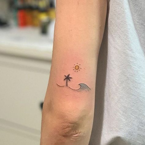 Small Crown Tattoo, Small Colorful Tattoos, Sunshine Tattoo, Arm Tats, Crown Tattoo Design, Small Butterfly Tattoo, Palm Tattoos, Back Of Neck Tattoo, Beach Tattoo