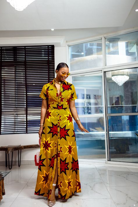 Pencil Dress Outfit, Long African Dresses, Corporate Dress, African Clothes, Flare Sleeve Dress, Belt Tie, Ankara Dress, African Clothing Styles, Dress Order