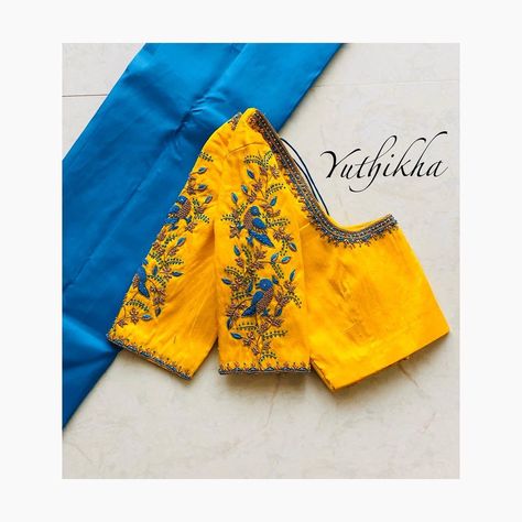 Thread Work Embroidery Blouse, Kalamkari Blouse Designs, Thread Work Embroidery, Casual Blouse Designs, Indian Ethnic Fashion, Silk Saree Blouse Designs Patterns, Parrot Design, Keep Me Stylish, Latest Bridal Blouse Designs