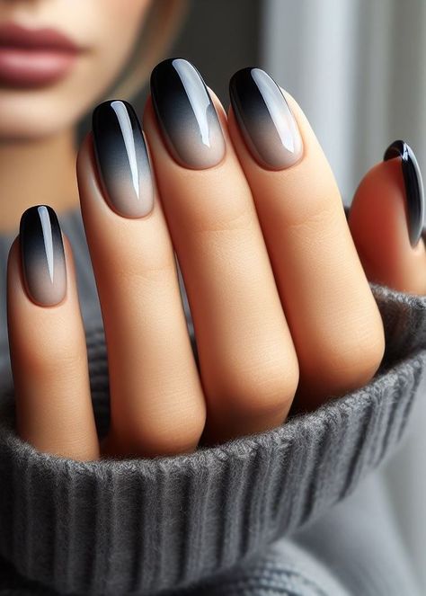 Gray Dip Powder Nails Ombre, Ombre Black Nail Designs, Black Grey Ombre Nails, Bold Nail Art, Dark Grey Nails, Tidy Tips, Black To Silver Ombre, Black Ombre Nails, Nails Gradient