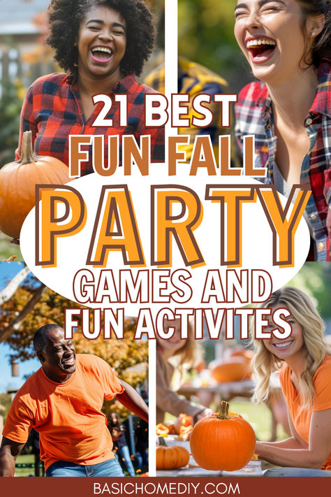 Find the best fun fall party games and activities for all ages including kids, adults, teens, toddlers, preschoolers, and senior citizens! Perfect for backyard parties, school events, fall festivals or outdoor party ideas, these creative and unique ideas include classic autumn games like a scavenger hunt, pumpkin bowling, apple bobbing, pumpkin toss, printable fall games and charades for all ages. Make your autumn party unforgettable with these fun fall game and activity ideas. Fall Fest Activities For Adults, Backyard Fall Festival Ideas, Harvest Party Game Ideas, Teen Fall Party Games, Fall Backyard Party Games, Fall Fest Games For Adults, Fall Festival Games For Senior Citizens, Pumpkin Bowling Game Fall Festivals, Kid Party Games Outdoor Fall