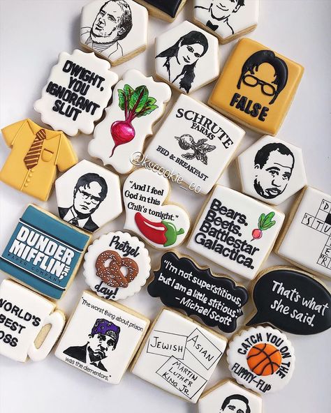 The Office Cookies, The Office Themed Party, The Office Birthday Party, Got Birthday, Cookie Themes, Office Themed Party, Office Baby Showers, Office Birthday Party, Royal Icing Sugar