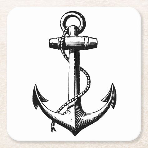 Vintage Nautical Anchor Illustration Square Paper Coaster - tap to personalize and get yours #SquarePaperCoaster  #anchor #vintage #sailing #yacht #sailor Anchor Sketch, Anchor Drawing, Nautical Illustration, Anchor Drawings, Anchor Illustration, Navy Tattoos, Lighthouse Drawing, Agbada Design, Vintage Sailing