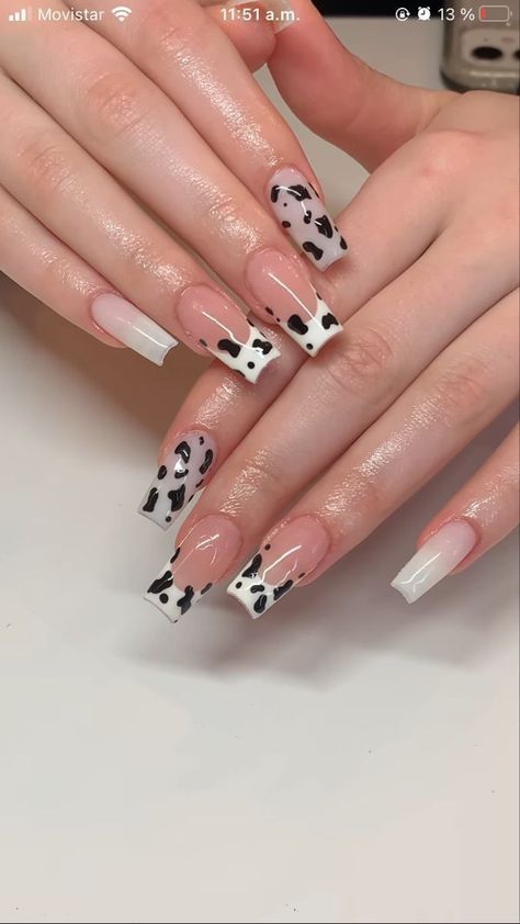 Cow Print Nail Designs, Cowboy Nails, Nail Spring, Nail 2024, Fake Nails Designs, Gel Toe Nails, Cow Nails, Girly Acrylic Nails, Blush Nails