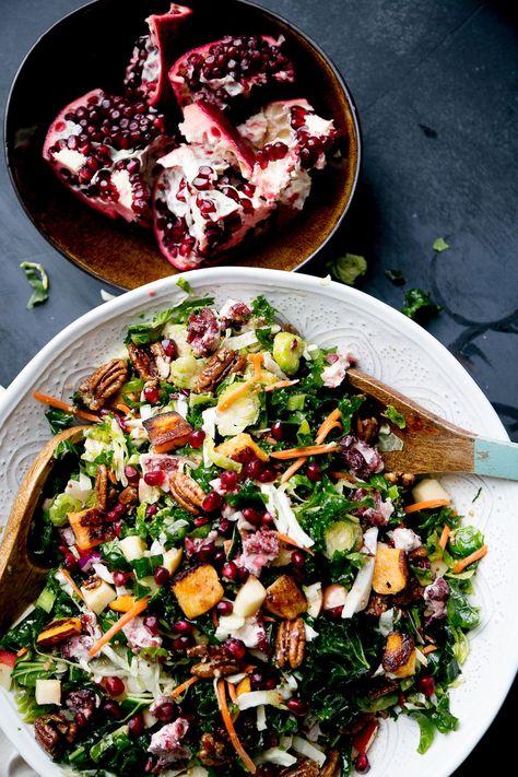 thepioneerwoman Healthy Winter Recipes, Winter Salads, Massaged Kale Salad, Butternut Squash Cubes, Christmas Salads, Butternut Squash Recipes, Autumn Salad, Sprout Recipes, Winter Salad