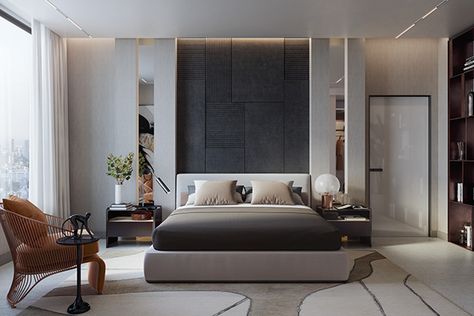 SKYLINE HOUSE APARTMENT INTERIOR DESIGN on Behance Guest Bedroom Home Office, Cama King Size, Design Del Prodotto, Apartment Interior Design, Guest Bedrooms, Autodesk 3ds Max, Apartment Interior, Luxurious Bedrooms, Interior Design Bedroom