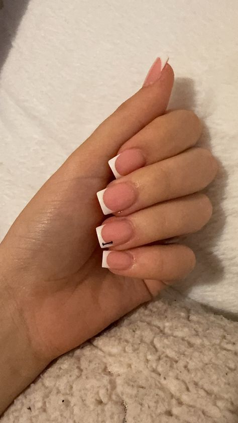 Short French Tip With Initial, French Tip With Letter, French Tips With Initial, French Tip With Initial, Nails With Initials Acrylic, Initial Nails, F Initial, Initial I, French Tips