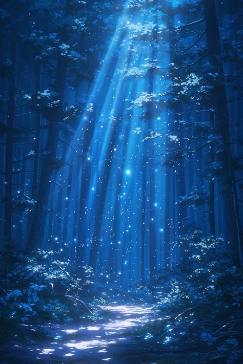 Blue Aesthetic Fantasy World, Dreamy Blue Aesthetic, Blue Fantasy Aesthetic, Blue Nature Wallpaper, Aesthetic Blue Background, Mystical Backgrounds, Dark Blue Forest, Dream Realm, Dreamy Forest