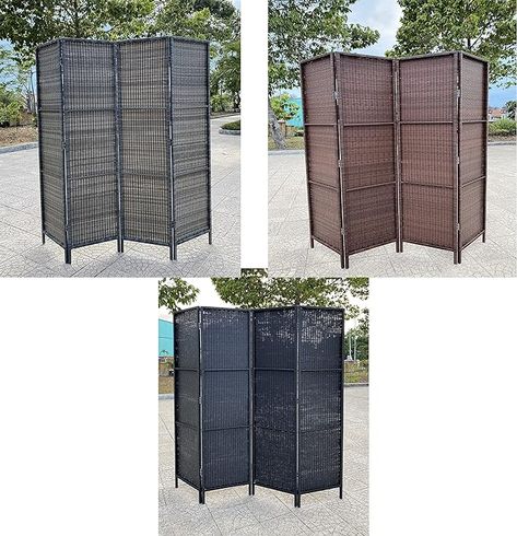 Amazon.com: 4 Panels Patio Outdoor Privacy Screen Room Divider Partition Black Resin Wicker Weather Resistant : Patio, Lawn & Garden Outdoor Privacy Screen Panels, Retractable Patio Screens, Decorative Screens Outdoor, Outdoor Window Awnings, Room Divider Partition, Outdoor Privacy Screen, Privacy Partition, Patio Privacy Screen, Screen Room Divider