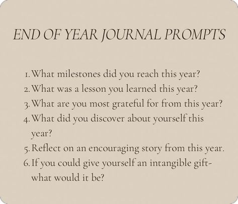 End of the year journal prompts Journal Prompts To Reflect On The Year, End Of Year Journal Prompts Christian, End Of Year Prompts, End Of Year Journal Prompts 2024, End Of The Year Journal Ideas, End Of Year Journaling, Year End Journal Prompts, End Of The Year Reflection Questions, End Of The Year Journal Prompts