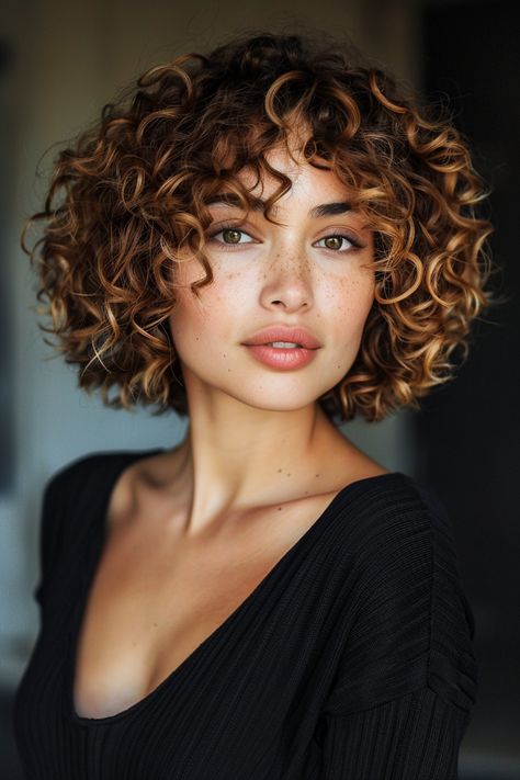 Balayage Short Curly Hair Brunette, 3b Curly Short Haircut, Short 2c Curly Hair Bob Haircuts, Bob Cut Curly Hair, 3a Curly Hair Haircuts, Short Cut Hairstyles, 3a Curly Haircut, Short Bob Curly Hair, Short Curly Bobs