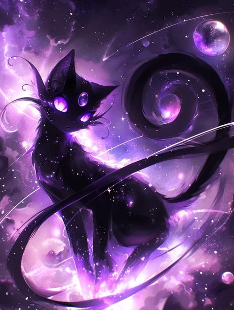 Galaxy Animal Art, Cat Demon Art, Black And Purple Dragon, Violet Fire, Heavenly Demon, Wallpaper Engine, Mythical Creatures Fantasy, Whatsapp Wallpaper Cute, Spirit Animal Art