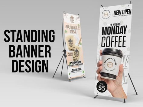 You will get Design Roll Up, Standing Banner for Coffee Shop, Bubble Tea | Upwork Coffee Shop Banner, Boba Logo, Banner Coffee, Standing Banner, Get Design, Monday Coffee, Bubble Tea Boba, Bubble Tea, Milk Tea