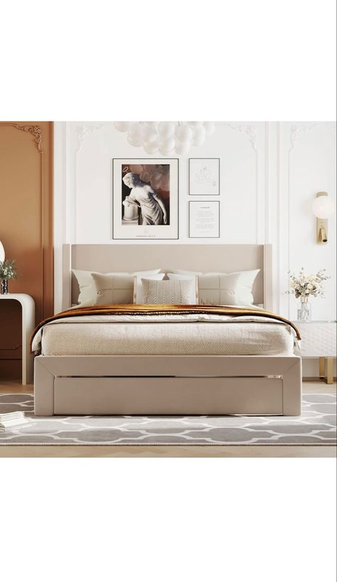 Queen Size Storage Bed, Platform Bed With Drawers, Dc Apartment, Upholstered Storage Bed, Winged Headboard, Storage Platform Bed, Queen Size Platform Bed, Bed Platform, Storage Platform