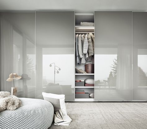 Sliding door 'Wardrobe' from Italian design brand LEMA. High gloss finish, which gives it a modern and clean look. Bedroom Closet Doors, Bedroom Wardrobe Design, Dressing Design, Bedroom Cupboards, Wardrobe Door Designs, Open Closet, Sliding Wardrobe Doors, Modern Closet, Wardrobe Interior Design