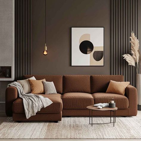 Brown Couch Living Room Decorating Ideas, Chocolate Brown Sofa Living Room Ideas, Light Brown Sofa Living Room Ideas, Brown Couch Aesthetic, Living Room Ideas Brown Couch, Brown Sofa Living Room Ideas, Brown Couch Living Room Ideas, Sofa Living Room Ideas, Gold Couch