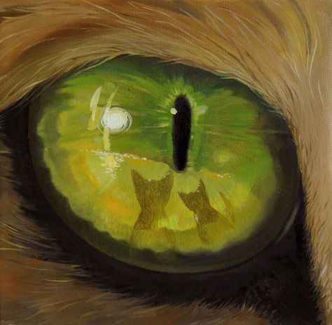 Cats Eye with Cats reflection Animal Eye Painting Acrylic, Cat Eye Painting Acrylic, Eye Reflection Drawing, Cat Eye Animal, Cat Eye Art, Reflection Drawing, Cat Eye Tutorial, Animal Eyes, Eye Illustration