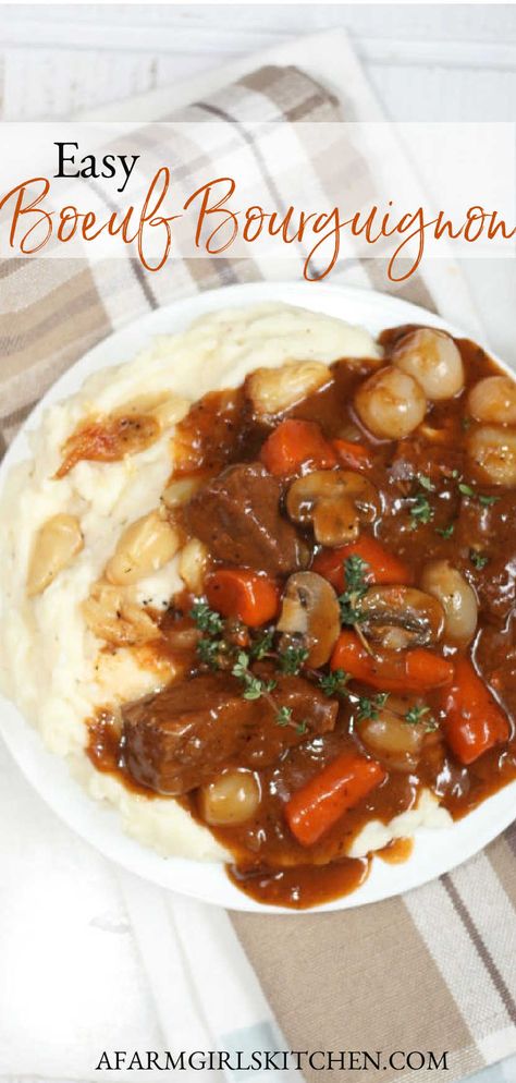 Boeuf Bourguignon, also called beef Burgundy is a beef stew braised in red wine or traditionally Burgundy wine. #beefstew #boeufbourguignon #stew #soup #beef #dinnerrecipes Easy Beef Bourguignon, Bouillon Recipe, Beef Burgundy, Red Wine Beef, Beef Bourguignon Recipe, Stews Recipes, Soup Beef, Stew Soup, Asian Noodle