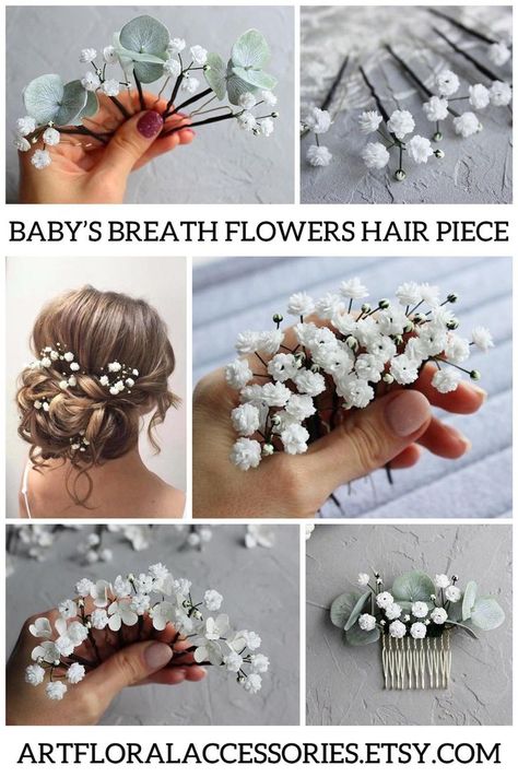 Babys Breath flowers for Bridal Hair, bridesmaid hairstyles, Hairpiece, Hair pins, Hair comb Diy Bridal Hair, Bridal Hairpieces, Bridesmaid Hair Comb, Pink Wedding Colors, Breath Flowers, Wedding Hairstyles Bridesmaid, Floral Hair Pieces, Flower Hair Pieces, Floral Hair Pins