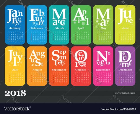 Calligraphy Calendar, Beautiful Calendar Design, Simple Lettering, Creative Calendar, Calendar Vector, Personal Calendar, Calendar Layout, 2018 Year, Procreate Ipad Art