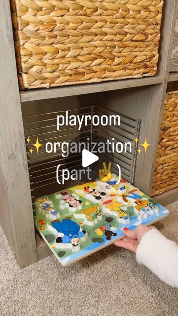 Elaina Zinke on Instagram: "Showing 3 ways to organize your playroom! The frames are my favorite. The best and cutest decor. 🖼️ **Everything is linked in my Amazon Storefront (in my bio) under “Playroom Organization” #playroomorganization #playroomstorage #toystorage #toyorganization #organizedhome #artworkdisplay #amazonfinds #amazonorganization #melissaanddoug" Large Toy Truck Storage Ideas, Toy Organization Living Room, Toy Closet Organization, Toddler Toy Storage, Barbie Storage, Kids Crafts Organization, Toy Organization Diy, Puzzle Organization, Toy Room Organization