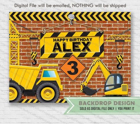 Construction Birthday Backdrop // DIGITAL FILE Only #birthday #birthday #imagenes Construction Party Backdrop, Happy Birthday Construction, Construction Party Cakes, Construction Banner, Construction Birthday Decorations, Construction Party Decorations, Construction Theme Birthday Party, Construction Theme Party, Tractor Party