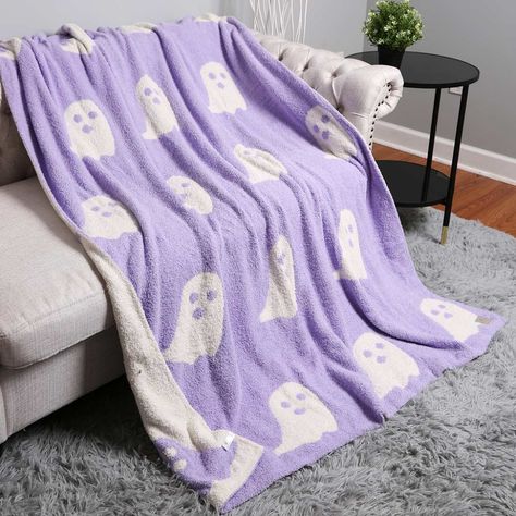 Purple Lavender Two Tone Colored Halloween Theme Ghost Pattern Reversible Blanket Throw Size: 50" X 60" Theme: Halloween Care: Machine Wash - Cold, Do Not Bleach, Lay Flat To Dry, Do Not Iron, Do Not Dry Clean Throw Blanket , Couch Throw, Bed Throw, Chair Throw L 4317 B Patterned Throw Blanket, Ghost Blanket, Halloween Throw Blanket, Western Blankets, Halloween Bedding, Thrown Chair, Queen Blanket, Halloween Blanket, Microfiber Blanket