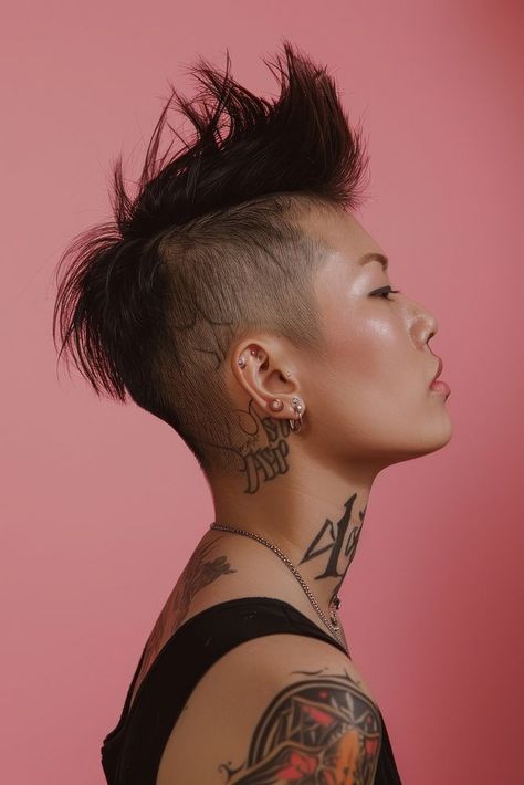 Punk Portrait, Asian Punk, Side Portrait, Punk Woman, Face Profile, Nice Pic, Female Tattoo, Awesome Designs, Good Art