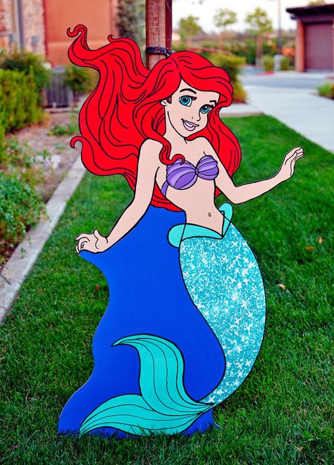 Blue Day Decoration In Preschool, Mermaid Cutout, Little Mermaid Painting, Wooden Props, Toddler Bedroom Decor, Sea Party Ideas, Halloween Wood Crafts, Disney Cartoon Characters, Mermaid Painting