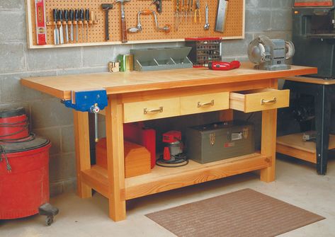 Weekend Workbench | Woodworking Project | Woodsmith Plans Workbench Plan, Woodsmith Plans, Garage Workbench Plans, Workbench Designs, Building A Workbench, Garage Atelier, Woodworking Tools For Sale, Outdoor Kitchen Bars, Woodworking Bench Plans