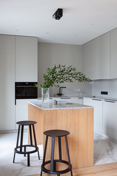 18 Marvelous Modern Kitchen Interiors Youll Obsess Over Contemporary Small Kitchens, Small L Shaped Kitchens, Small White Kitchens, Stylish Kitchen Design, Functional Kitchen Design, Small Modern Kitchens, Minimal Kitchen, Grey Countertops, L Shaped Kitchen