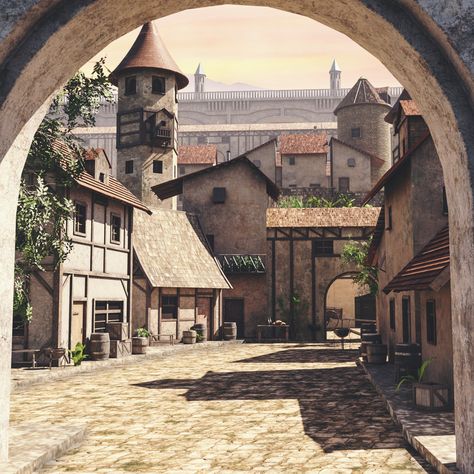 ArtStation - Medieval Town Fantasy Village Art Medieval Town, Town Concept Art, Fantasy Village, Fantasy Town, Medieval Town, Medieval Fantasy, Fantasy Landscape, Dark Fantasy, Fantasy Art