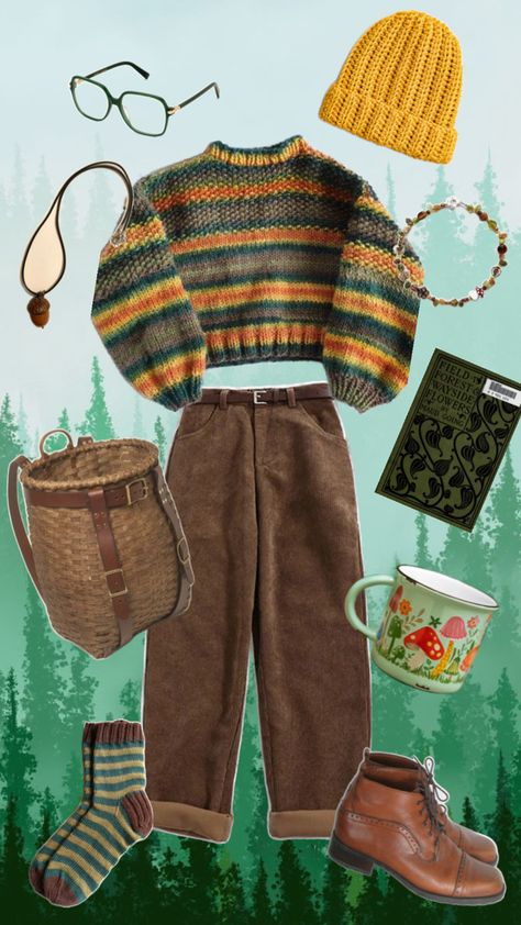 Artsy Winter Outfits, Foraging Outfit, Camping Aesthetic Outfits, Forest Foraging, Boho Men Style, Workwear Vintage, Artsy Outfit, Mama Style, Wearing Clothes