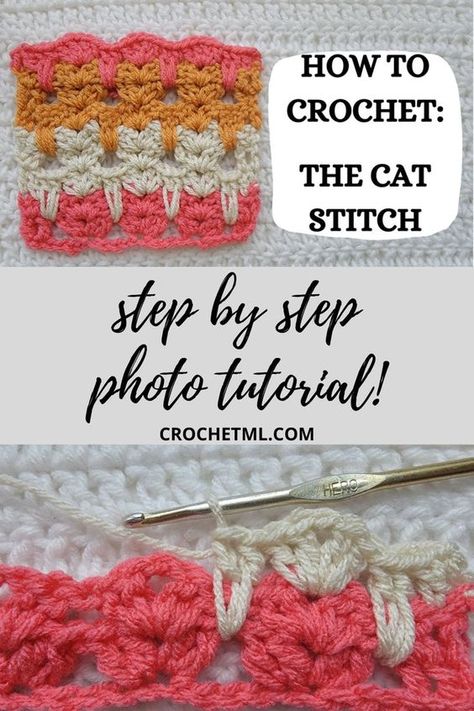 Photo Tutorial - How To Crochet: The Cat Stitch! – crochetmelovely Cat Stitch Crochet, Crochet Cat Stitch, Cat Stitch, Crochet Cats, Crochet Blanket Stitch Pattern, Diy Beginner, Knitting Patterns Free Beginner, Hand Knit Blanket, Crochet Symbols