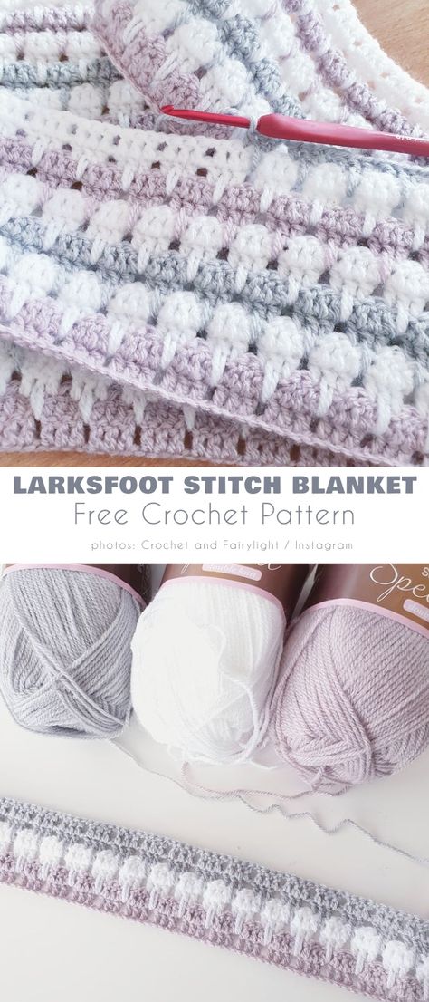 Larksfoot Stitch Blanket Fun Crochet Blanket Stitches, Crochet Larksfoot Blanket Pattern, Larksfoot Stitch Crochet, Crochet Different Stitches Blanket, Crochet Larksfoot Stitch, Larksfoot Crochet Stitch, Crochet Larksfoot Blanket Pattern Free, Crochet Childs Blanket Free Pattern, Crochet Blanket Patterns Free Afghans