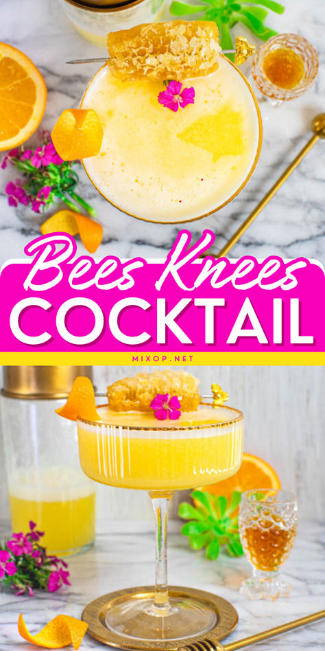 Sip into spring bliss with this Bees Knees Cocktail recipe! This spring drink recipe has a delightful mix of honey-kissed sweetness and the crispness of gin. Save this vibrant and refreshing easy spring cocktail to your list of spring alcoholic drinks! Spring Alcoholic Drinks, Spring Mixed Drinks, Spring Drinks Alcohol, Easter Alcoholic Drinks, Spring Drinks Cocktails, Sakura Latte, Spring Drink Recipes, Easy Spring Cocktails, Easy Party Drinks