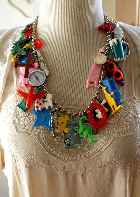 Weird Necklace, Toy Necklace, Toy Jewelry, Crazy Jewelry, Found Object Jewelry, Cracker Jack, Weird Jewelry, Junk Jewelry, Contemporary Jewelry Design