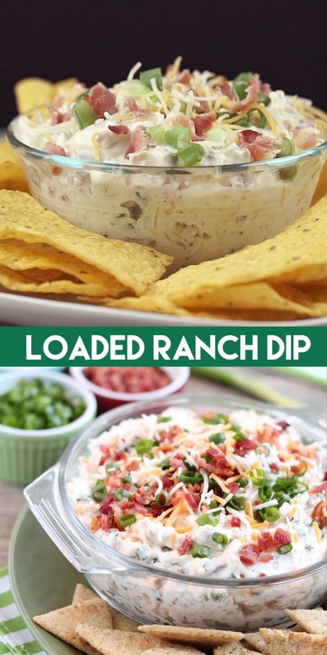 A loaded baked potato inspired this chip dip full of bacon, cheese, green onions, and ranch dressing mix. A delicious party dip or game day appetizer. Chip Dip Recipes, Best Dip Recipes, Delicious Dips Recipes, Party Dip, Superbowl Appetizers, Loaded Baked Potato, Best Appetizer Recipes, Ranch Dressing Mix, Ranch Dip