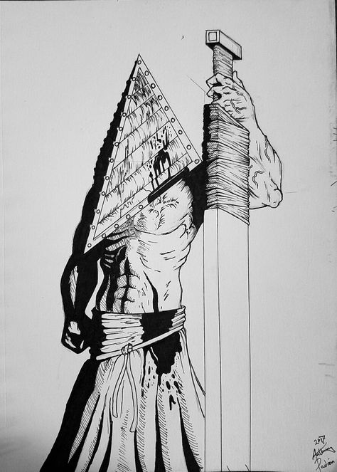 Pyramid Head Drawing, Pyramid Head Face Fanart, Pyramid Head Tattoo, Pyramid Head Sketch, Silent Hill Sketch, Silent Hill Drawings, Pyramid Head Fanart, Pyramid Head Art, Pyrimad Head Silent Hill Fanart