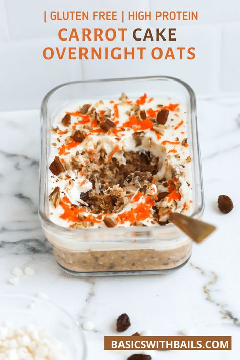 High Protein Carrot Cake Overnight Oats, Carrot Cake Overnight Oats Protein, Carrot Cake Over Night Oats, High Protein Low Sugar Overnight Oats, Carrot Cake Overnight Oatmeal, Carrot Cake Oats Overnight, Spring Overnight Oats, Carrot Overnight Oats, Carrot Cake Overnight Oats Healthy