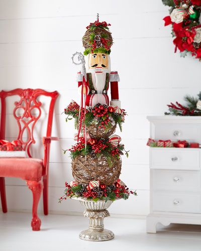 Christmas Outdoor Topiary Ideas, Horchow Christmas, Topiary Ideas, Green Nutcracker, Outdoor Topiary, Christmas Topiary, Christmas Cutouts, Luxury Christmas, Christmas Outdoor