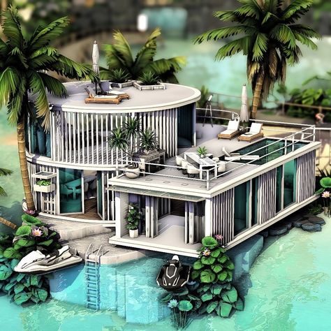 Alexàndra : Honeymoon Villa, Beach Sulani 🌴 ... Sulani House, Sims 4 Penthouse, Honeymoon Place, Desert Luxe, Clean Vibes, Beach House Modern, Honeymoon Villas, Cc Packs, Small Beach Houses