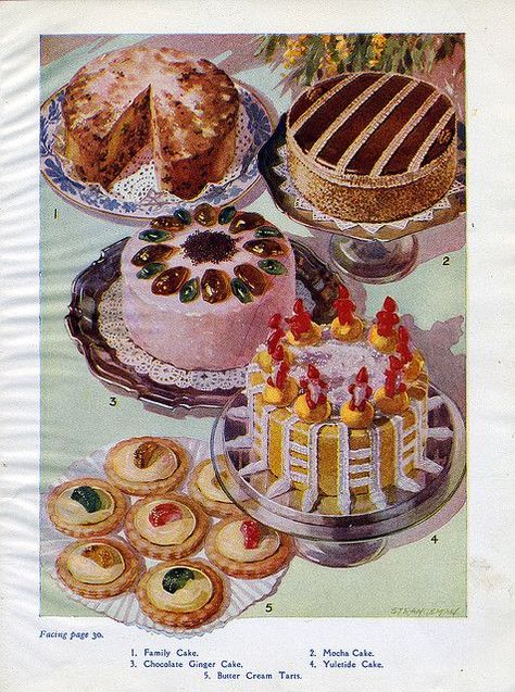 Cakes Illustration, Victorian Recipes, Vintage Pasta, Retro Cake, Retro Desserts, Vintage Sweets, Vintage Cakes, Retro Food, Vintage Baking