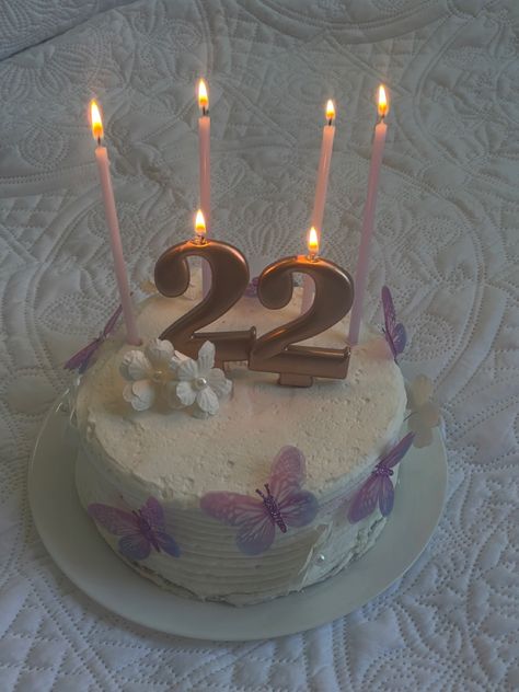 22 Candles Birthday, 22nd Birthday Cake, Candles For Birthday, Birthday 22, 22nd Birthday Cakes, Purple Cake, Candles Birthday, Purple Cakes, Butterfly Cakes