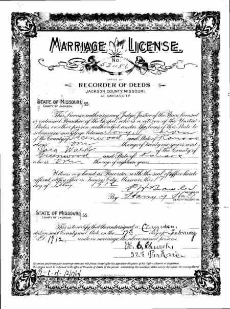 Tony P Colvin discovered in Missouri, Jackson County Marriage Records, 1840-1985 Marriage Records, Missouri Wedding, Jackson County, Weddings By Color, Marriage License, Historical Documents, City State, Walk On, Family Tree