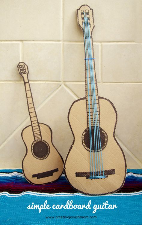 Kids Guitar Craft, Homemade Birthday Decorations, Guitar Art Project, Cardboard Guitar, Carton Diy, Guitar Crafts, Cowboy Theme Party, Homemade Instruments, Guitar Kids