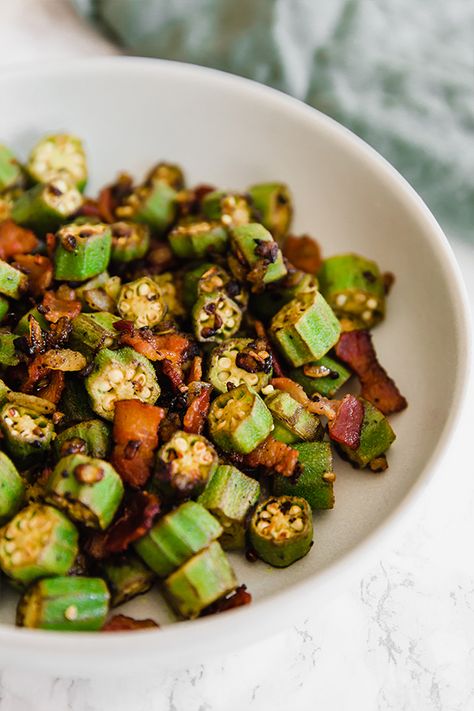 Jump to Recipe·Print Recipe This bacon and okra skillet is a yummy southern side dish for summer! It’s paleo, whole30, and AIP-friendly. Growing up in New York, I never ate okra growing up. Actually, I never ate it until I was probably 24-25, and I immediately loved it! I’m still learning a lot about Southern … Okra Growing, Vegan Grill, Sauteed Okra, Nightshade Vegetables, Paleo Vegetables, Unbound Wellness, Southern Side Dishes, Okra Recipes, Autoimmune Paleo