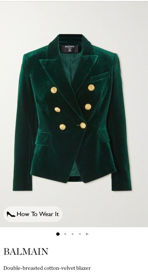 Balmain Blazer Outfits, Sharp Shoulders, Green Velvet Blazer, Balmain Jacket, Balmain Clothing, Balmain Blazer, Green Blazer, Velvet Blazer, Clothing Inspiration